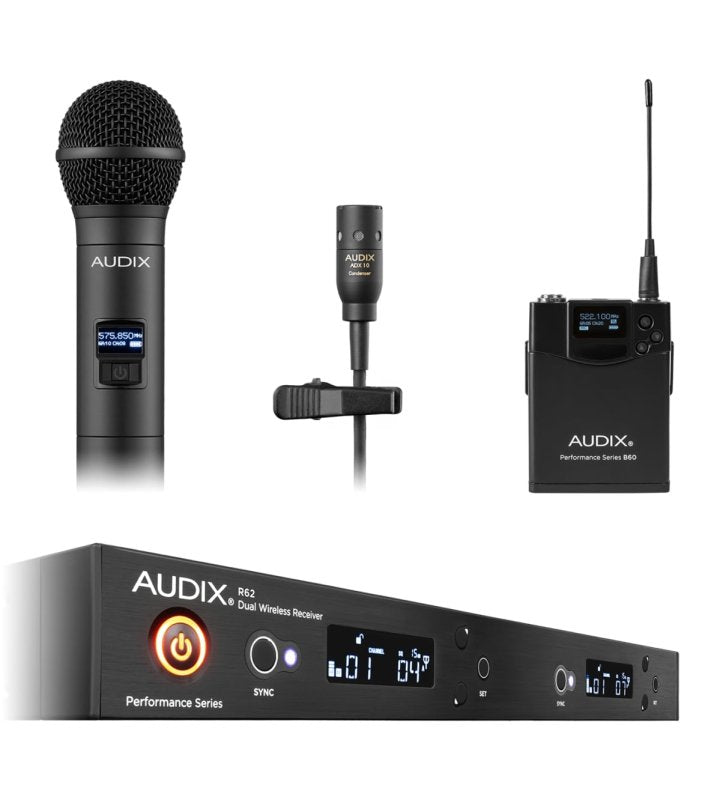 Audix AP62C210 Dual-Channel True Diversity Receiver, Bodypack, Lavalier and Handheld Microphone (522 to 586 MHz) 