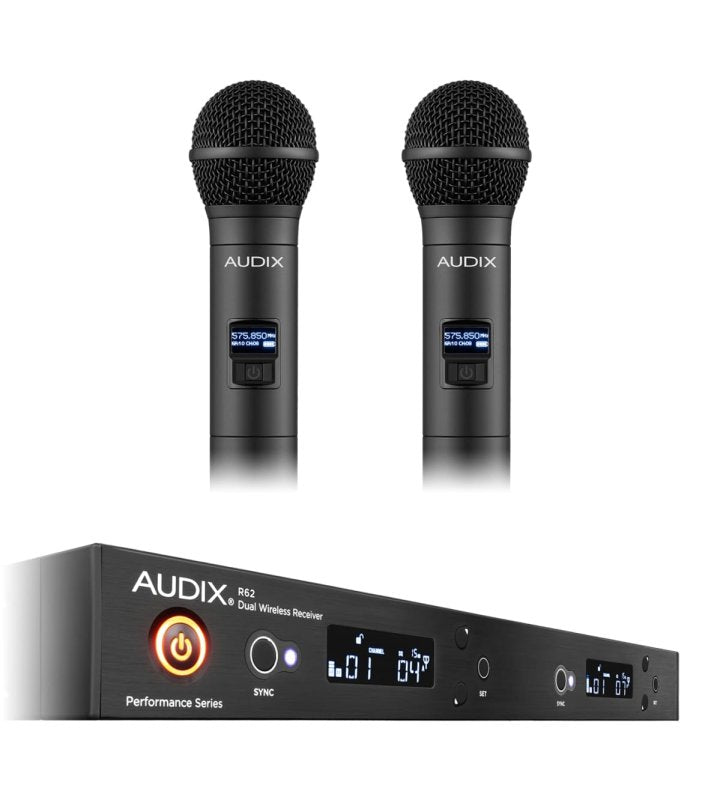 Audix AP62OM5 2-Channel R62 Wireless Receiver with Two Handheld Wireless Microphones (522 to 586 MHz) 
