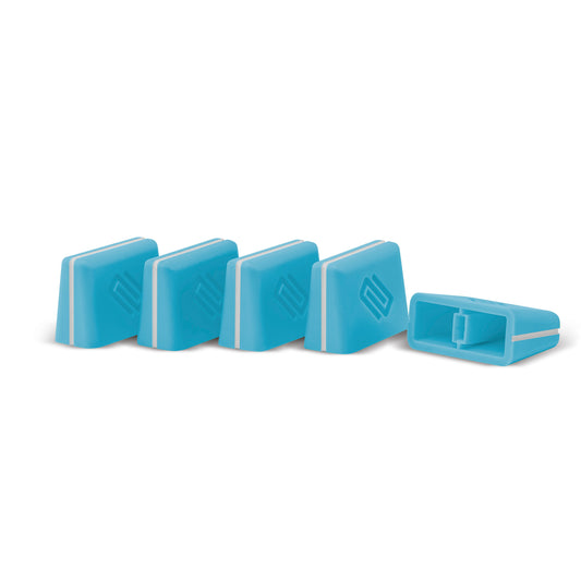 Blue Reloop Fader Cap Set for cartridges and stylus control, featuring durable, easy-to-grip fader caps for DJ equipment.