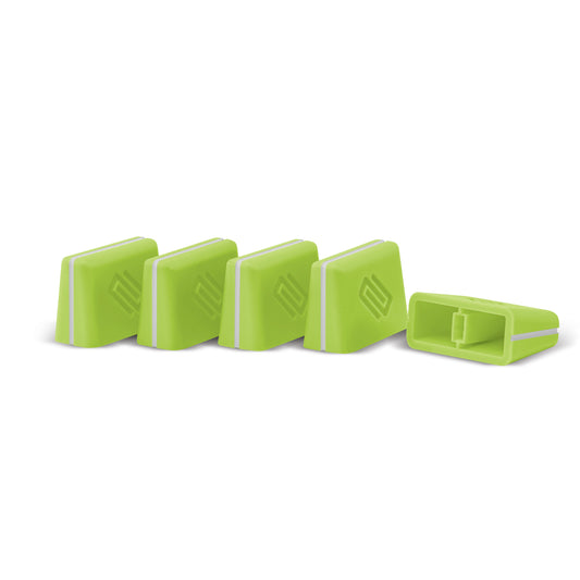 Green Reloop fader cap set for cartridges and styli, featuring durable, easy-to-grip replacement caps for DJ equipment.