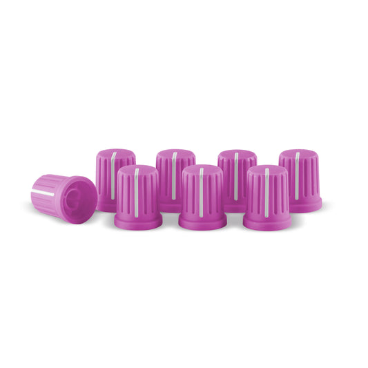 Set of 8 purple Reloop knob caps for cartridges and styli, featuring vibrant purple plastic covers for audio equipment.