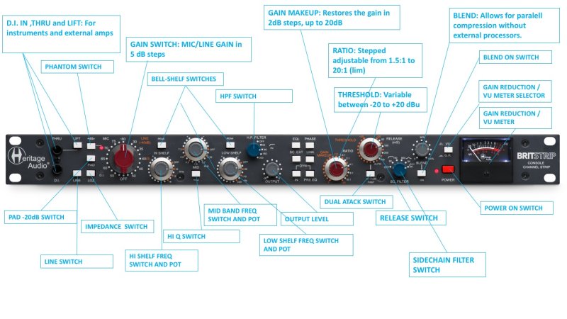 Heritage Audio Britstrip 73-Style Channel Strip with EQ and Diode Bridge Compressor