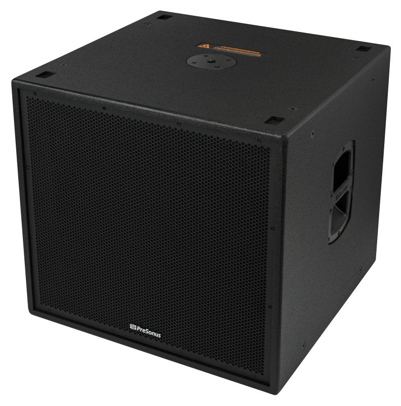 PreSonus 2000W 18-inch active subwoofer with onboard DSP and pole mount for powerful bass and professional sound reinforcement.