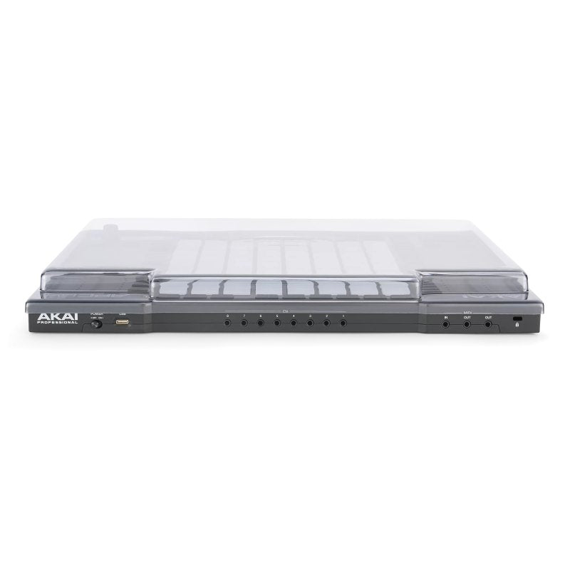 Decksaver cover for Akai Pro APC64 producer controller, clear protective plastic case with branding and controller controls visible.