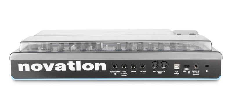 Decksaver Novation Bass Station 2 synth cover protecting the synthesizer from dust and damage.
