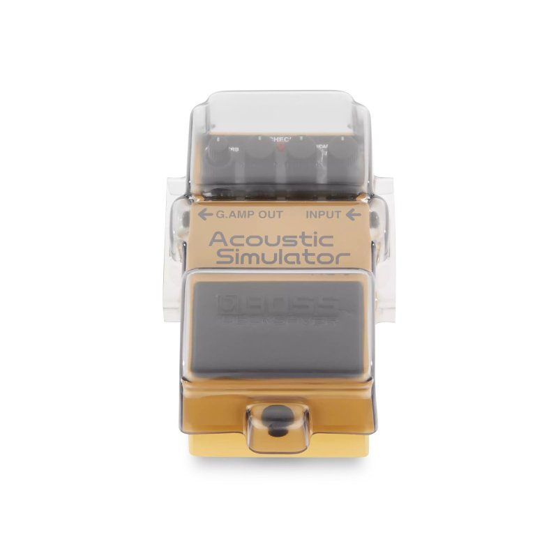 Decksaver effect pedal cover for Boss stompbox, durable protective case for guitar pedal with clear plastic design.