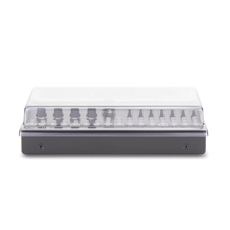 Decksaver synth cover for Erica Synths LXR-02 and Bassline DB-01, protective plastic cover for electronic music synthesizers.