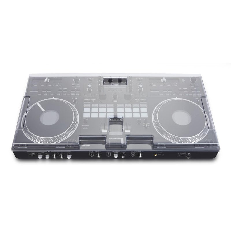 Decksaver cover for Pioneer DJ DDJ-REV7 DJ controller, clear protective plastic cover for equipment safety and dust protection.