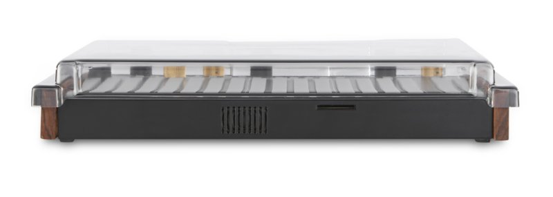 Decksaver Synthstrom Audible Deluge synthesizer cover in transparent plastic, designed to protect the device from dust and damage.