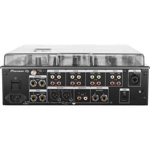 Decksaver cover for Pioneer DJM-750MK2 DJ mixer, clear protective plastic cover with precise cutouts and branding.