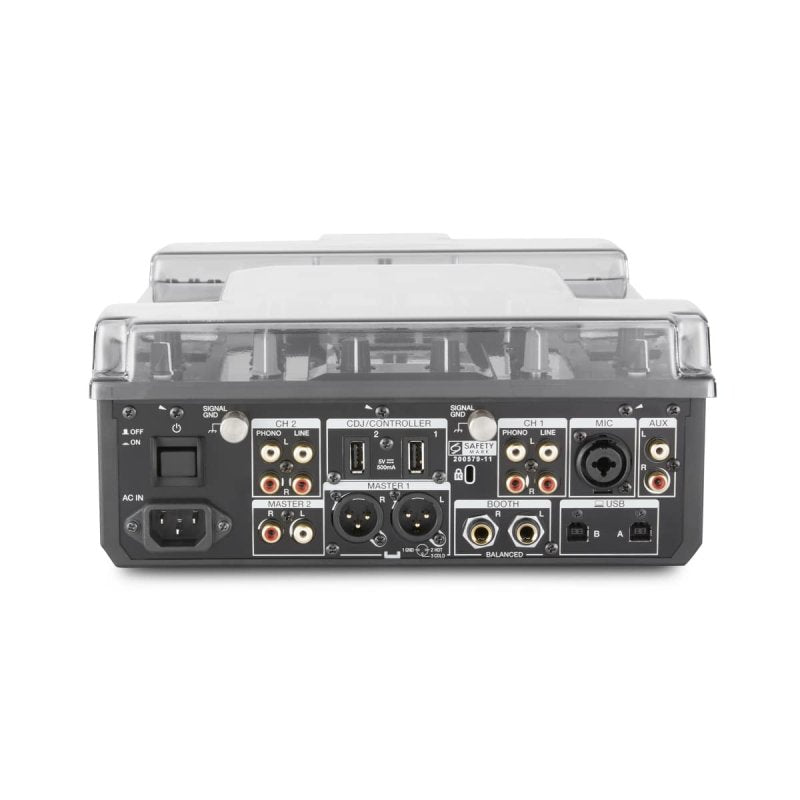 Decksaver Pioneer DJM-S11 cover protecting a DJ mixer, made of durable plastic, designed for secure fit and dust protection.