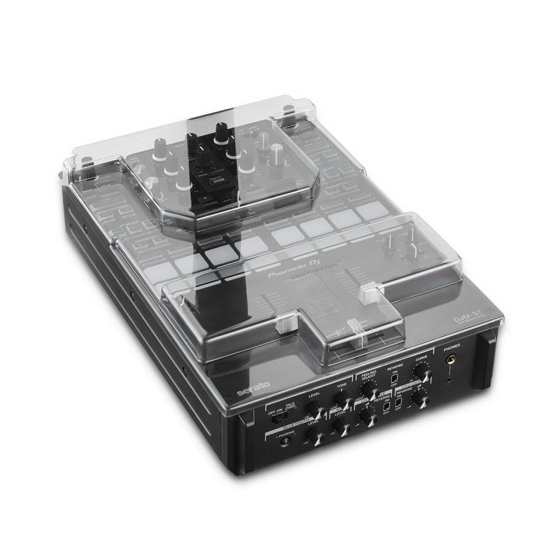 Decksaver cover for Pioneer DJ DJM-S7 DJ mixer, transparent protective cover designed to safeguard the equipment.