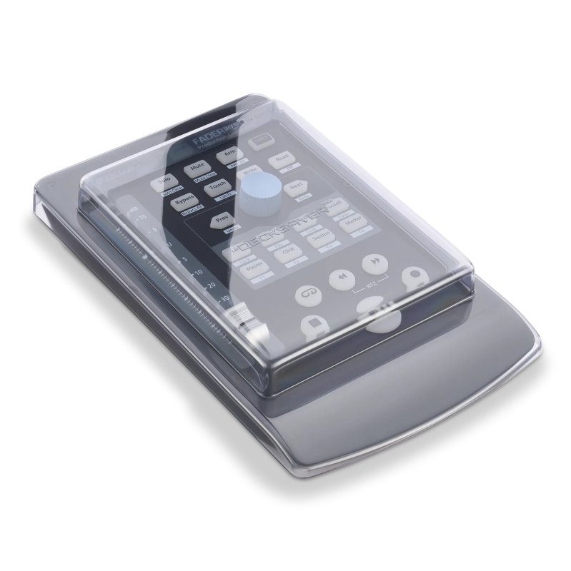 Decksaver cover for PreSonus Faderport pro audio mixer, transparent protective plastic cover on the device.