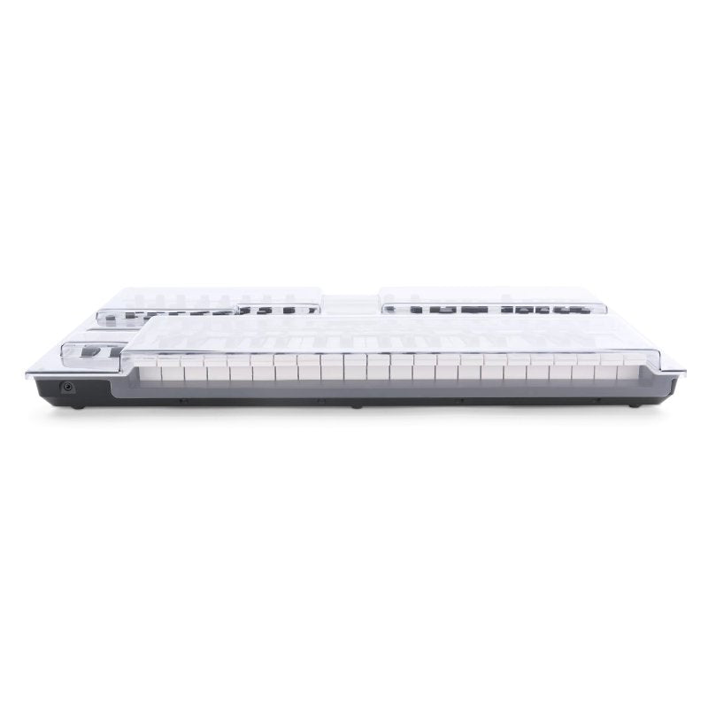 Decksaver cover for Roland Gaia 2 synthesizer, clear plastic protective cover with branding details visible
