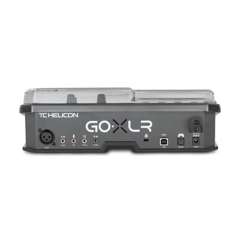 Decksaver cover for TC Helicon GoXLR producer controller, clear protective plastic shield on the device.