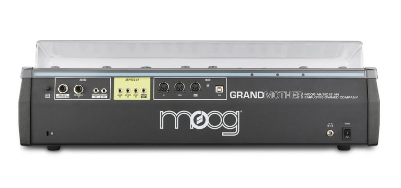 Decksaver Moog Grandmother synthesizer cover protecting the instrument from dust and damage.