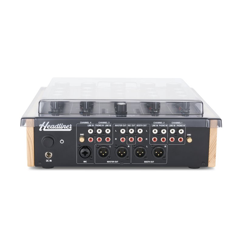 Decksaver cover for Headliner R4 DJ mixer, clear protective plastic shield designed by Decksaver for R4 model.