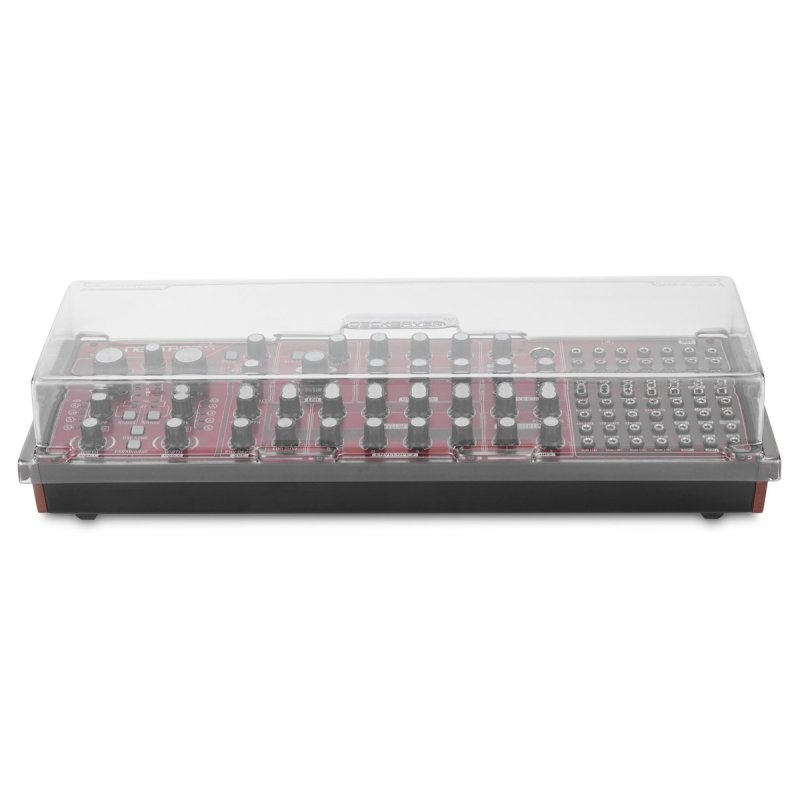 Decksaver Behringer Neutron, K-2 & Pro-1 synth covers showing soft-fit, durable protective covers for synthesizers.