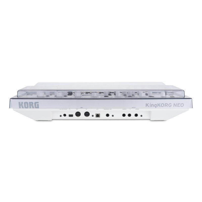 Decksaver cover for Korg King Korg NEO synthesizer, clear protective plastic cover showing snug fit and durable design.