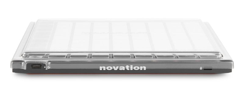 Decksaver cover for Novation Launchpad Mini producer controller, clear protective plastic case with snug fit and precise cutouts.