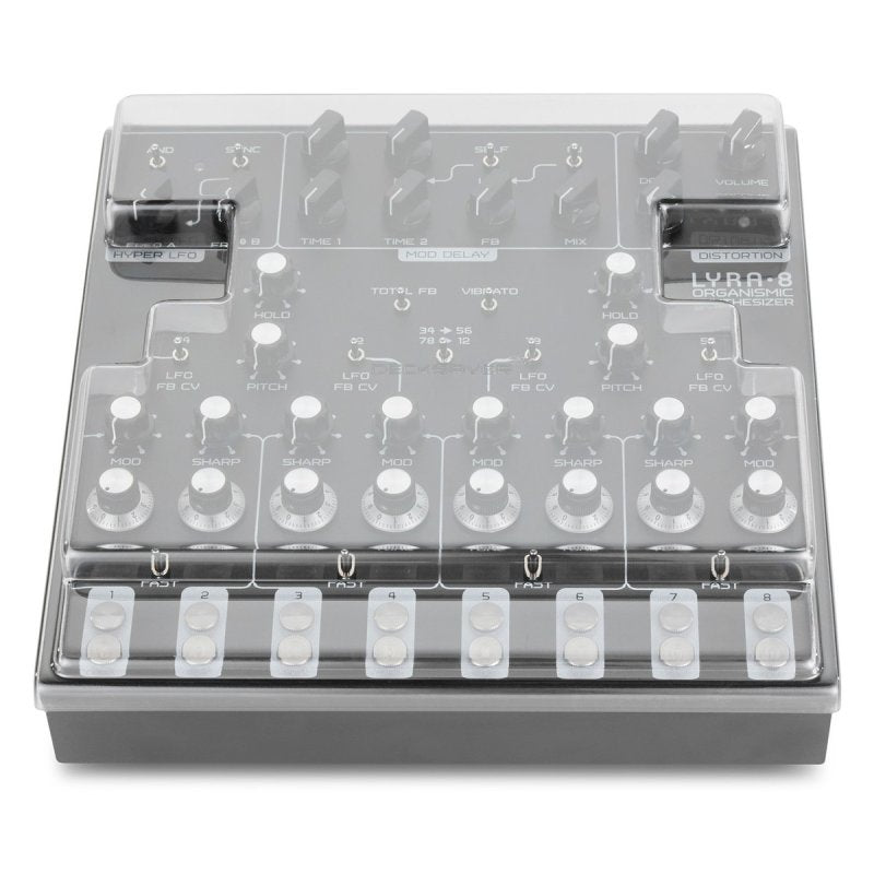 Decksaver SOMA Laboratory Lyra-8 synthesizer cover protects the Lyra-8 synthesizer from dust and damage