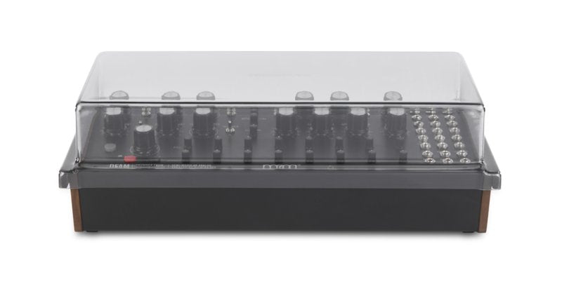 Decksaver Moog Mother 32 and DFAM groovebox covers, clear protective plastic casing for electronic music gear.