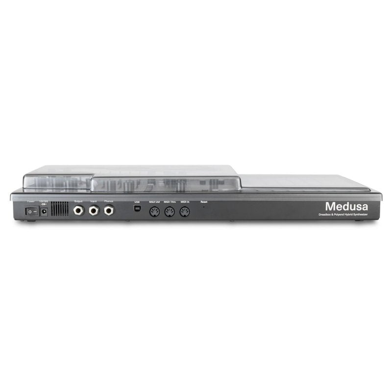 Decksaver Polyend Medusa synthesizer cover showing clear plastic material and precise fit for protecting the device.