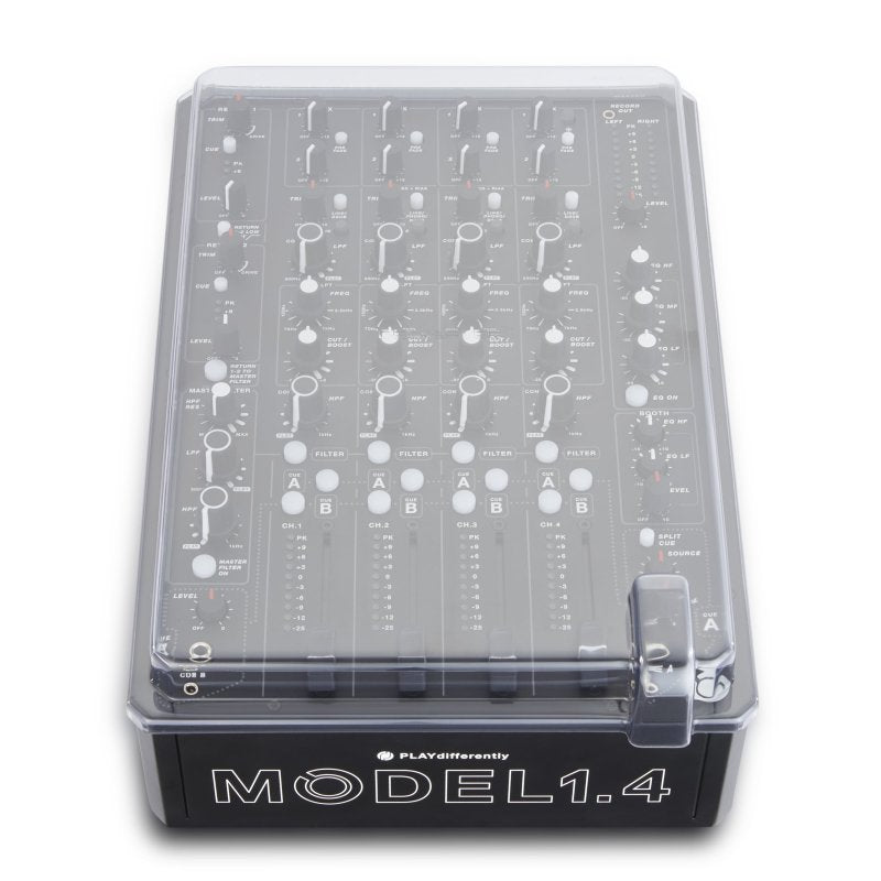 Decksaver cover for Playdifferently Model 1.4 DJ mixer, clear protective plastic case with custom fit and secure closure.