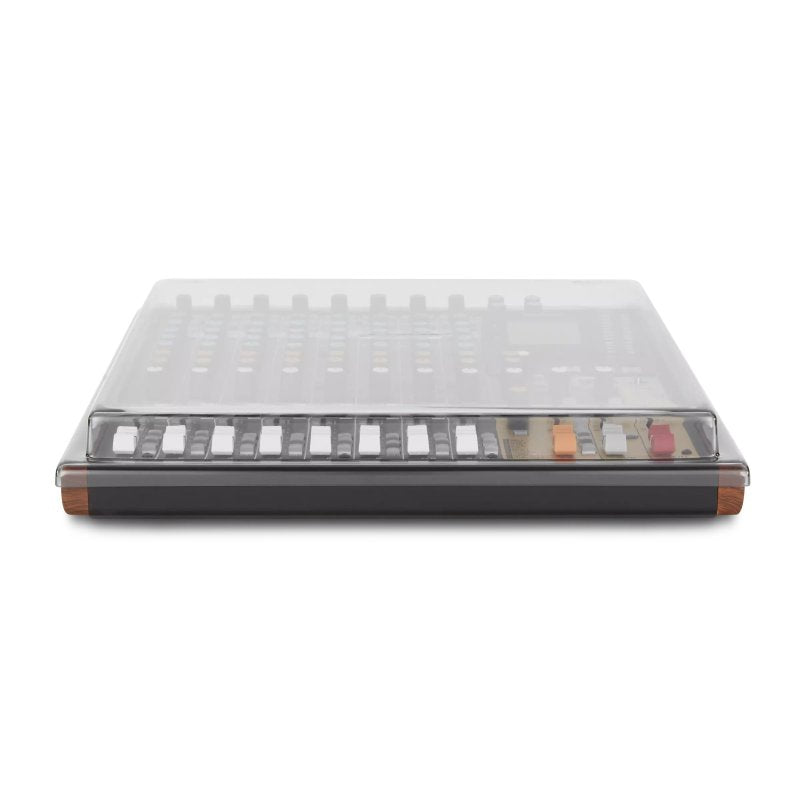 Decksaver cover for Tascam Model 12 pro audio mixer, clear protective plastic shell with precise cutouts for controls and ports.