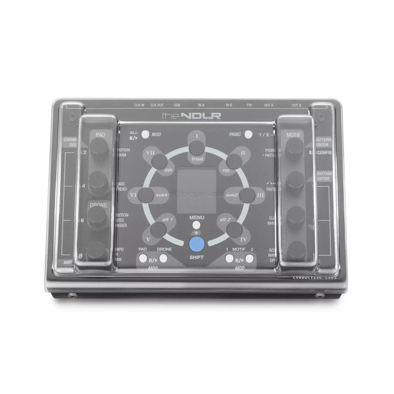 Decksaver cover for MIDI Arpeggiator NDLR groovebox, clear protective plastic case for electronic music gear.