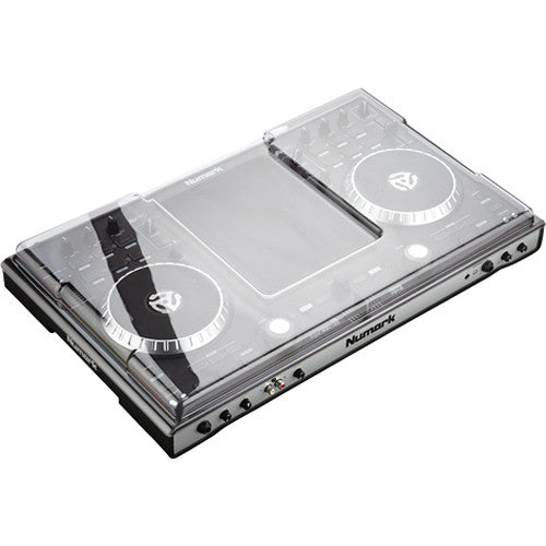 Decksaver Numark IDJ-PRO DJ controller cover in smoked and clear plastic, designed to protect the DJ controller during use and transport.