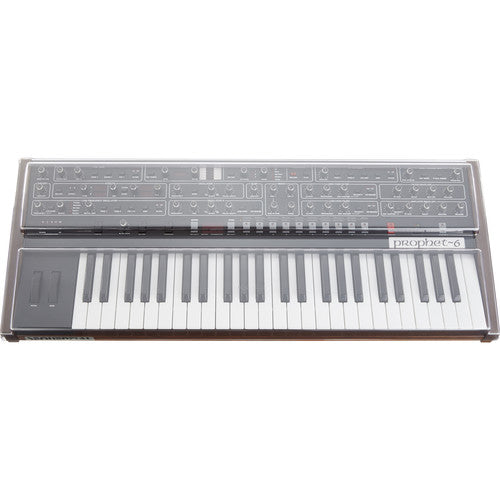 Decksaver cover for Dave Smith Instruments Prophet-6 synthesizer, clear protective plastic shield, molded to fit the instrument.