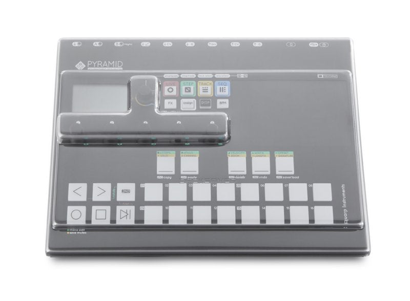 Decksaver Squarp Pyramid MK2 cover, a protective groovebox cover from Decksaver, designed for Squarp Pyramid MK2 synthesizer.