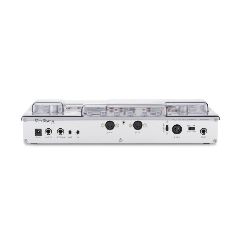 Decksaver cover for Din Sync RE-303 groovebox, clear protective plastic case shown on the device.