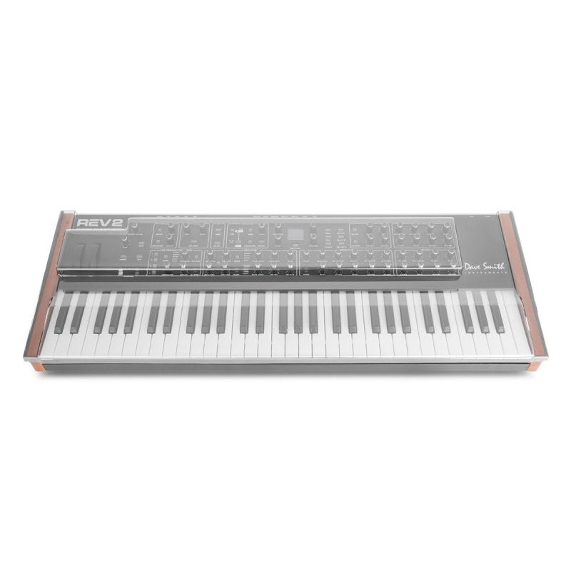 Decksaver Sequential Rev-2 keyboard cover fitting synthesizer, soft fit design, transparent plastic protective cover for electronic instruments