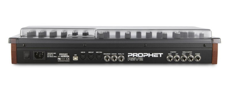 Decksaver Prophet Rev2 synthesizer cover protecting Dave Smith Instruments synth from dust and damage, made of durable plastic material.