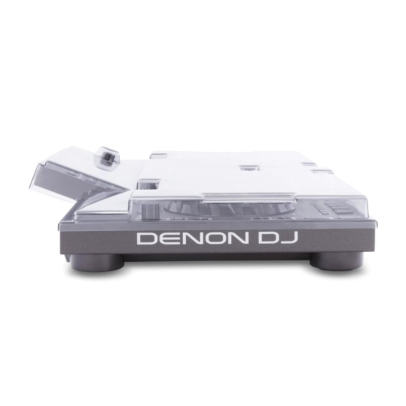 Decksaver cover for Denon DJ SC Live 2, durable plastic DJ controller protector with custom fit, shown on a DJ setup.