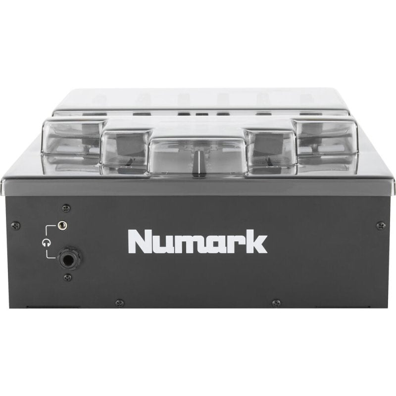 Decksaver smoked clear cover for Numark Scratch Mixer, protective DJ mixer cover with durable, transparent plastic design.