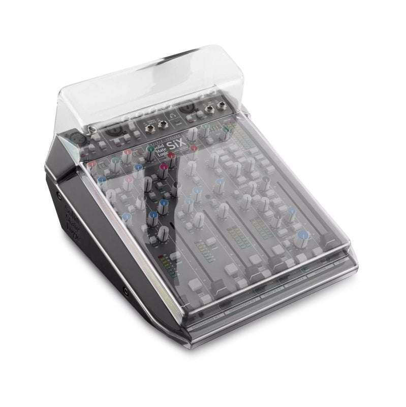 Decksaver cover for Solid State Logic SiX pro audio mixer, clear protective dust and spill cover for the device.