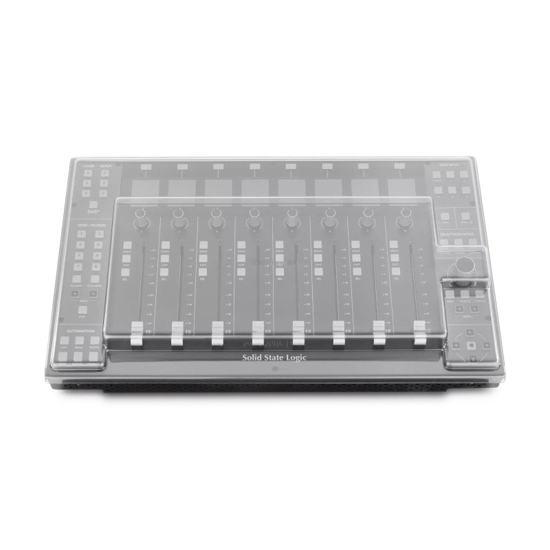 Decksaver cover for Solid State Logic UF8 producer controller, transparent protective case with custom fit and durable design.