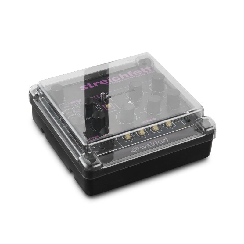 Decksaver cover for Waldorf Streichfett synthesizer, durable plastic protective cover, shown on the instrument.