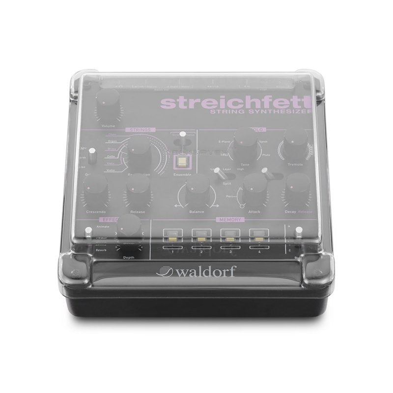 Decksaver cover for Waldorf Streichfett synthesizer, transparent protective synth cover with precise fit and durable plastic material.