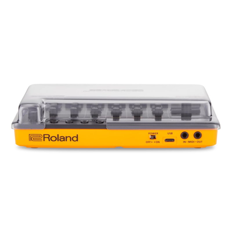 Decksaver cover for Roland AIRA Compact synthesizer, clear protective cover for instrument protection and safe storage.