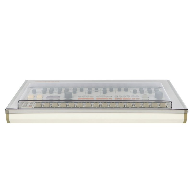 Decksaver cover for Roland TR-909 drum machine, smoked clear groovebox protection, made by Decksaver.