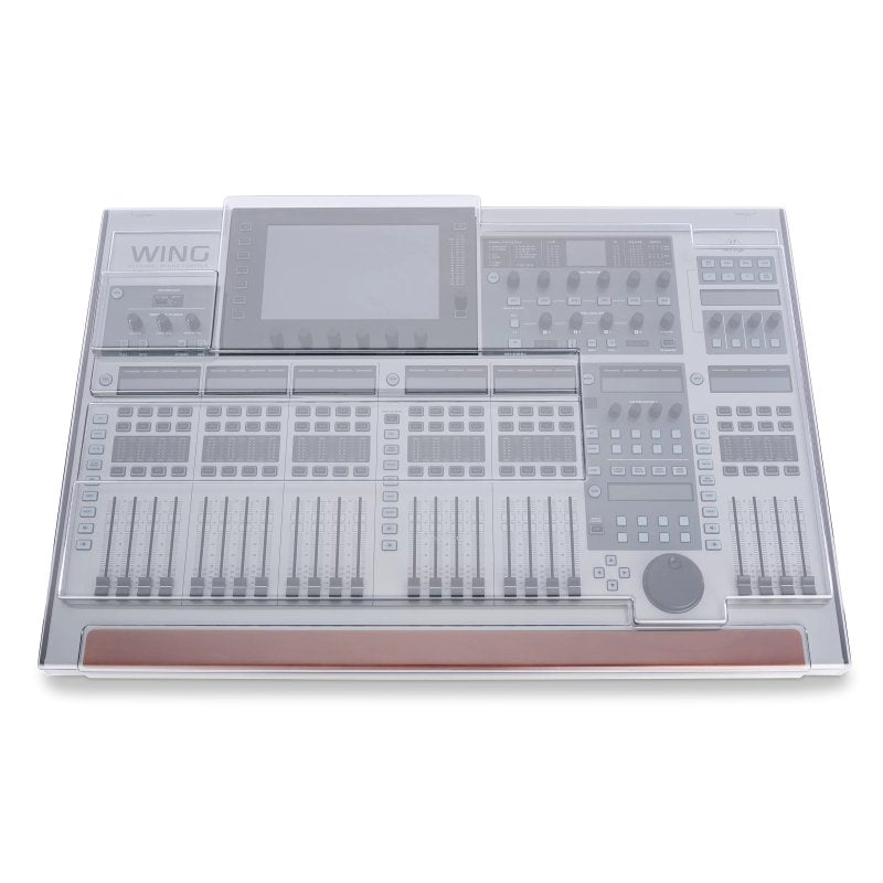Decksaver Behringer Wing pro audio mixer cover, clear protective plastic shell for safeguarding the mixer from dust and damage.