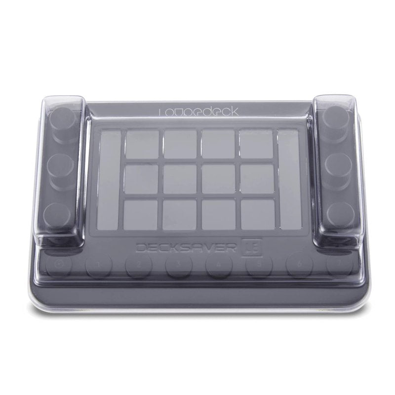 Decksaver cover for Loupedeck Live Light Edition producer controller, clear protective plastic case on a desk.