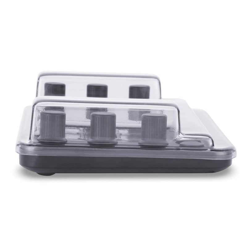 Decksaver cover for Loupedeck Live Light Edition producer controller, transparent protective plastic case on a desk.