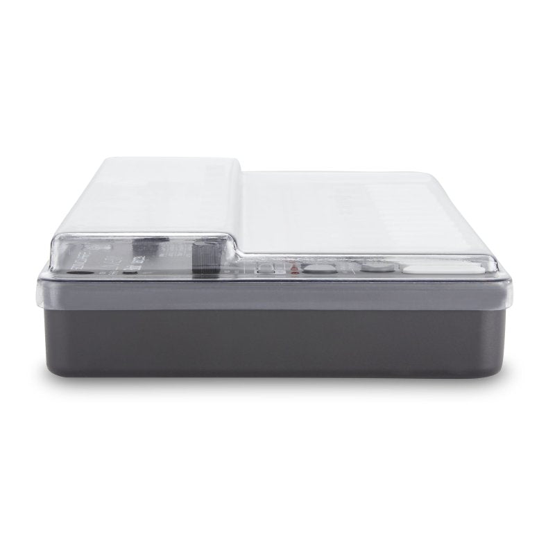 Decksaver cover for Sonicware Liven synthesizer, clear protective case with custom fit, durable plastic material for dust and damage protection.