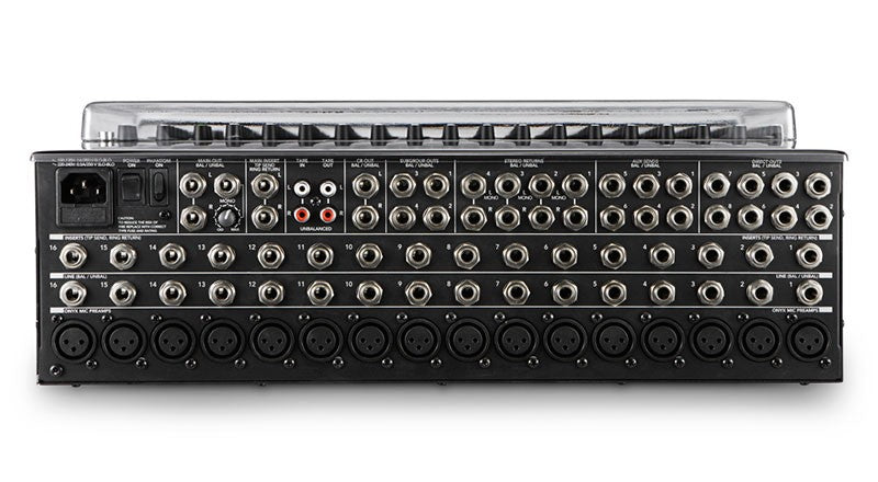 Decksaver Mackie 1604VLZ4 pro audio mixer cover protecting the mixer from dust and damage.