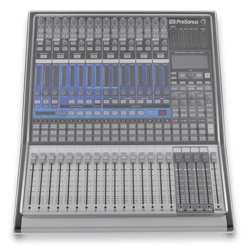 Decksaver Pro Presonus Studiolive 16.4.2 smoked clear cover for pro audio mixer, showing transparent protective cover on device.
